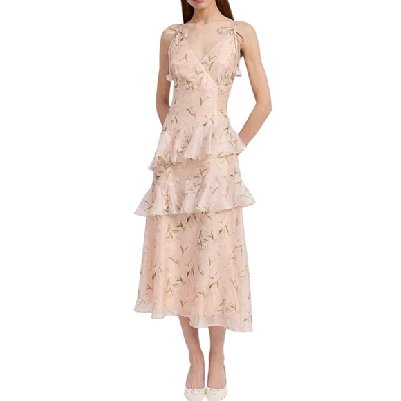En Saison Kimberly Ruffle Midi Floral Midi Chiffon Party Dress Size Small NWT - Picture 2 of 14
